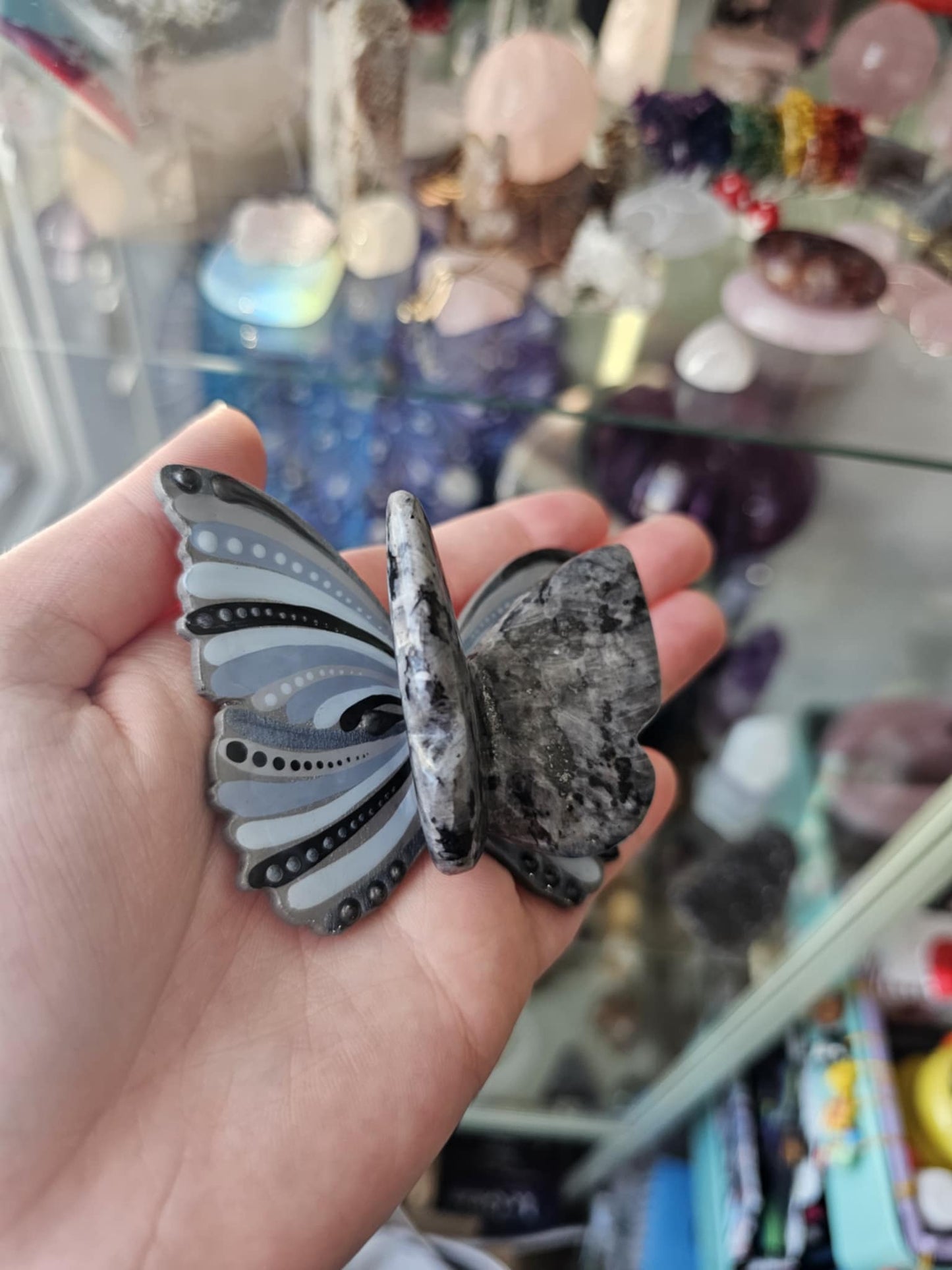Papillon avec cristaux de Larvikite