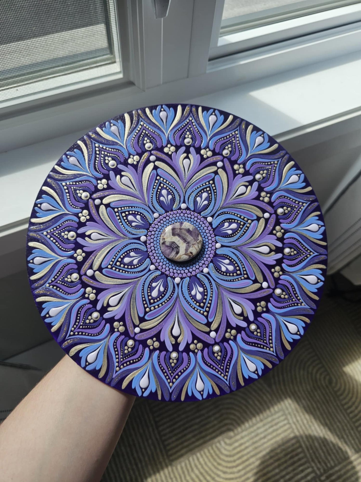 Mandala améthyste chevron 10 pouces