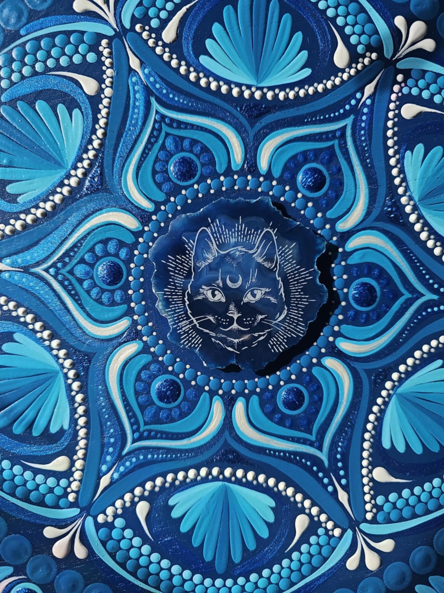 Mandala 18 pouces avec tranche d'agate chat