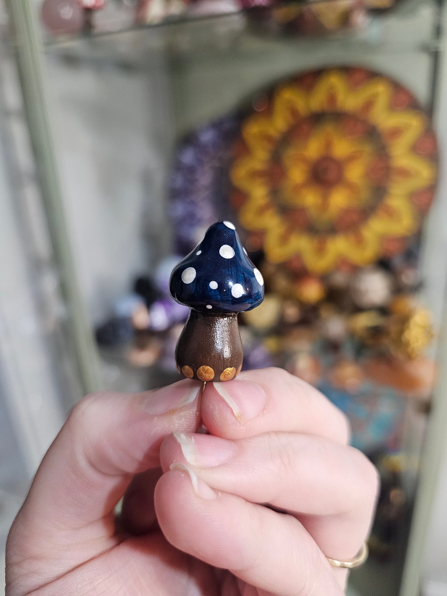 Porte-clé champignon bleu lune