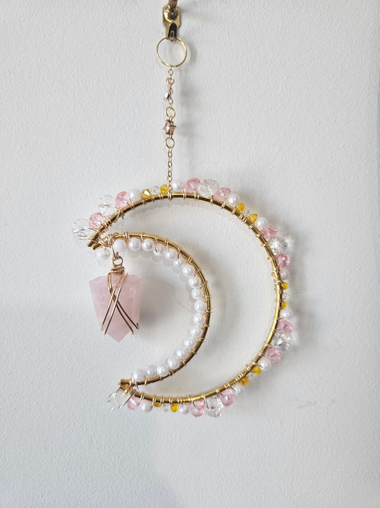 Attrape-soleil lune et quartz rose 🩷