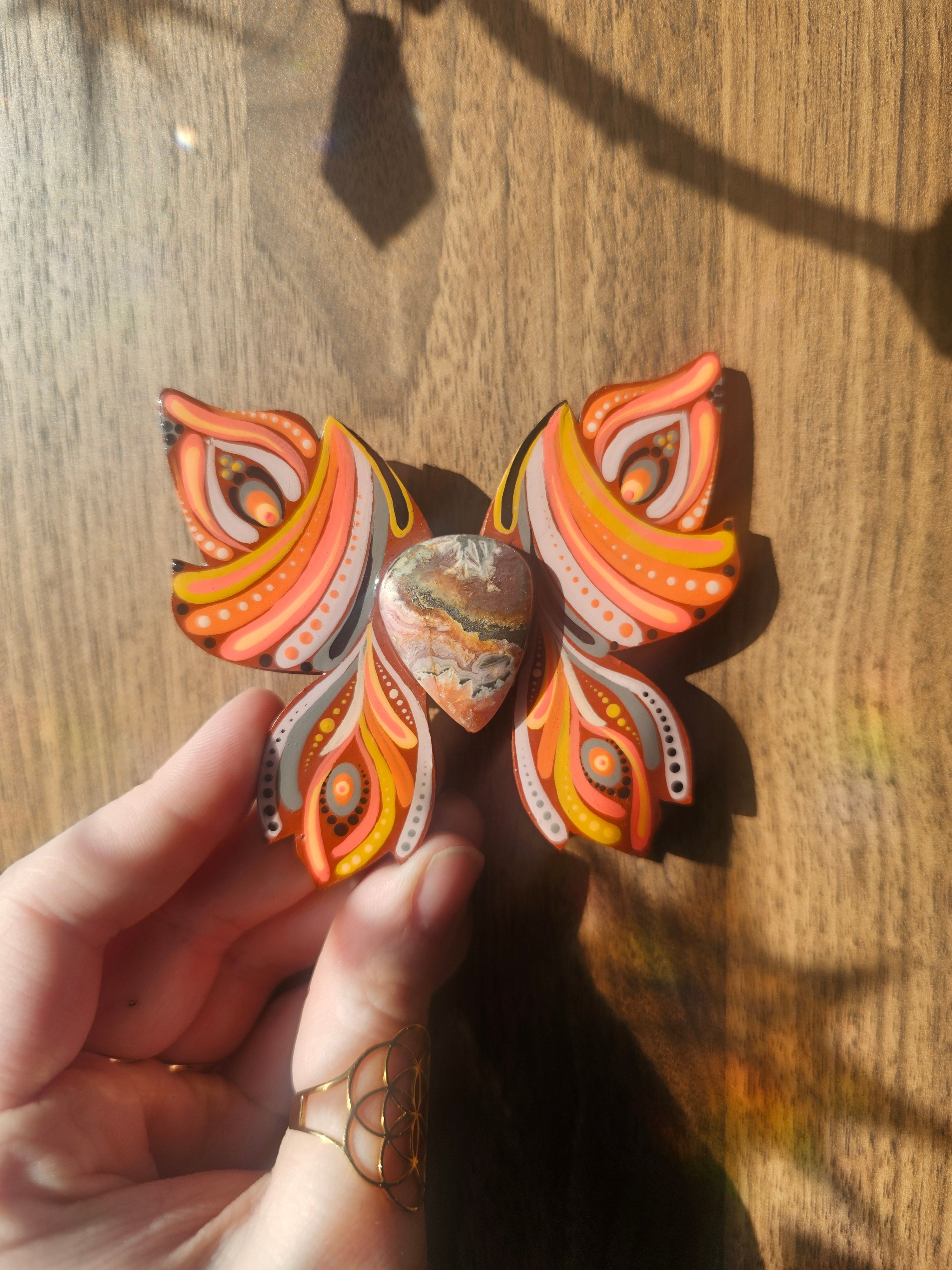 Aimant papillon avec rhodocrosite 🧡🩷